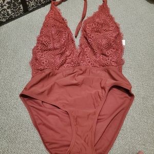 Coral lace bathing suit one piece